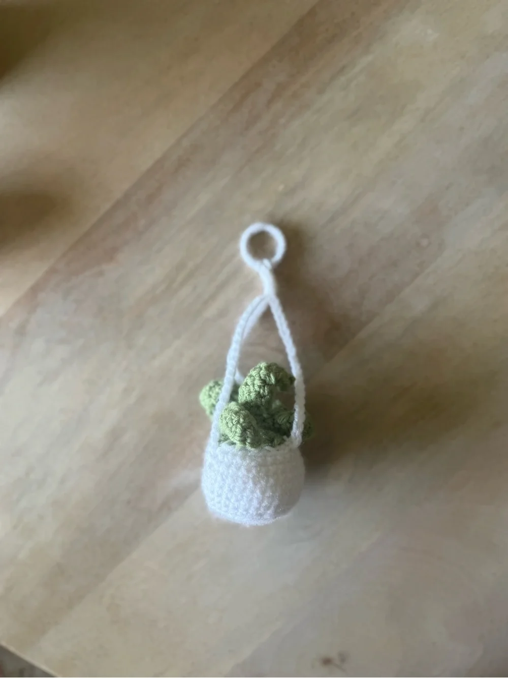 White Crochet Hanging Planter with Green Faux Succulents